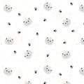 Seamless pattern with muzzles of cats with crown on the head