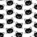 Seamless pattern, muzzles of cute black kittens . Graphic design for cards, posters, prints, textiles.