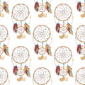 Seamless pattern of mysterious and magical indian ojibwe dreamcatcher.