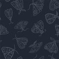 Seamless pattern with mystic moths or Butterfly. Vector magic texture. Boho abstract background with witch symbols. Hand drawn