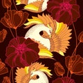 Seamless pattern with Mythological Firebird and ornate flowers