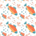 Seamless pattern in naive lino style, trout