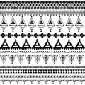 Seamless pattern with native zigzag ornaments. Hand drawn ethnic aztec border. Black contour on white background. Can be used for Royalty Free Stock Photo