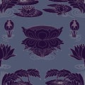 Tropical vintage lotus flower, water lily seamless chinese pattern