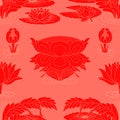 Tropical vintage lotus flower, water lily seamless chinese pattern