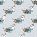 Seamless naughty cats with bottle pattern
