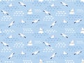 Seamless pattern of nautical birds - marine seagulls. Hand drawn vector illustration. Royalty Free Stock Photo