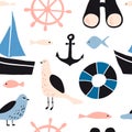 Seamless pattern with nautical design element Royalty Free Stock Photo