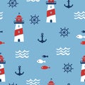 Seamless pattern with nautical design elements
