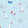 Seamless pattern with nautical design elements. Cute sea objects. Vector illustration. Royalty Free Stock Photo