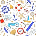 Seamless pattern with nautical items. Royalty Free Stock Photo