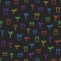 Seamless pattern of neon cocktail alcoholic drinks glass outlines in flat style. ready to use for cloth, textile, wrap and other Royalty Free Stock Photo