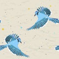 Seamless pattern from new collection with birds. Flight of the blue jay. Royalty Free Stock Photo