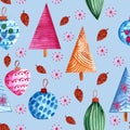 Seamless pattern. New Year`s toys. Balls, icicles, snowflakes Royalty Free Stock Photo