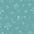 Seamless pattern of newborn icons. Vector illustration background wallpaper baby elements Royalty Free Stock Photo