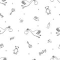 Seamless pattern of newborn icons. Vector illustration background wallpaper baby elements. Royalty Free Stock Photo