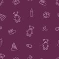 Seamless pattern of newborn icons. Vector illustration background wallpaper baby elements Royalty Free Stock Photo