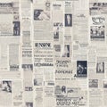 Seamless pattern of newspapers with headlines and inscriptions in black and white. Generative AI