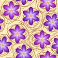 Seamless pattern with nice violet flowers on beige background Royalty Free Stock Photo