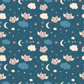Seamless pattern with night owls
