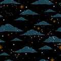 Seamless pattern with a night sky of cloud stars and constellations. Hand-Drawn illustration Background. Beautiful elegant magic a Royalty Free Stock Photo
