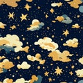 Seamless pattern with night sky and clouds. Vector illustration. Generative AI Royalty Free Stock Photo