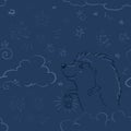 Seamless pattern - Night sky and hedgehog