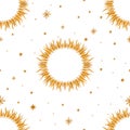 Seamless pattern with a night sky of sun stars. Hand-Drawn illustration Background. Beautiful elegant magic abstract picture. For Royalty Free Stock Photo