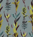 Seamless pattern with night tropics with vertical flowers on a dark background painted