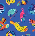 Seamless pattern with nocturnal animals. Vector illustration