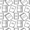 Seamless pattern with Notepad, notebooks, diaries, and sketchbooks on a white background. Outline vector illustration