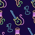 seamless pattern notes, sounds music glowing desktop icon, neon rock sticker, neon notes, sounds music figure, glowing