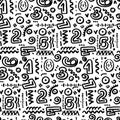 Seamless pattern with numbers and simple Doodle style patterns. Vector illustration on a white background. Royalty Free Stock Photo