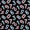 Seamless pattern of numbers from zero to nine with stars and hearts on black background Royalty Free Stock Photo
