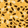 Seamless pattern with nuts and seeds. Hand drawn vector illustration Royalty Free Stock Photo