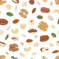 Seamless pattern of nuts and seeds. Kitchen, cooking print Royalty Free Stock Photo