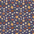 Seamless pattern of nuts and seeds. Kitchen, cooking print Royalty Free Stock Photo