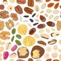 Seamless pattern of nuts and seeds. Kitchen, cooking print Royalty Free Stock Photo