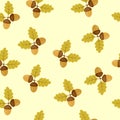 Seamless pattern with oak autumn leaves and acorns