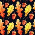 Seamless pattern with oak leaves and acorns