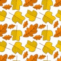 Seamless pattern with oak and tulip poplar leaves