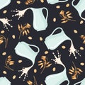 Seamless pattern with oat and splashes of milk Royalty Free Stock Photo