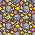 Seamless pattern with the objects related to