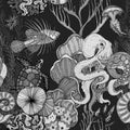 Seamless pattern with ocean night life. Black and white