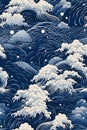 seamless pattern ocean wave with risograph style and monotone dark blue color, Generated AI Royalty Free Stock Photo