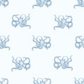 Seamless pattern with octopus hand drawn with contour lines on light background. Backdrop with marine animal or mollusc