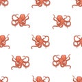 Seamless pattern with octopus on white background. Backdrop with marine animal or mollusc with tentacles, deep sea