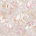 Seamless pattern with octopuses and jellyfish. Royalty Free Stock Photo