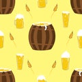 Seamless pattern for oktoberfest celebration, set beer mugs, beer barrel, oktoberfest celebration, wheat spikelets Royalty Free Stock Photo