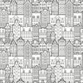 Seamless Pattern Of Old European City. Holland Houses Facades In Traditional Dutch Style. The Decorative Architecture Of
